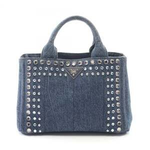 Prada Canapa tote bag in denim, navy blue for women.
